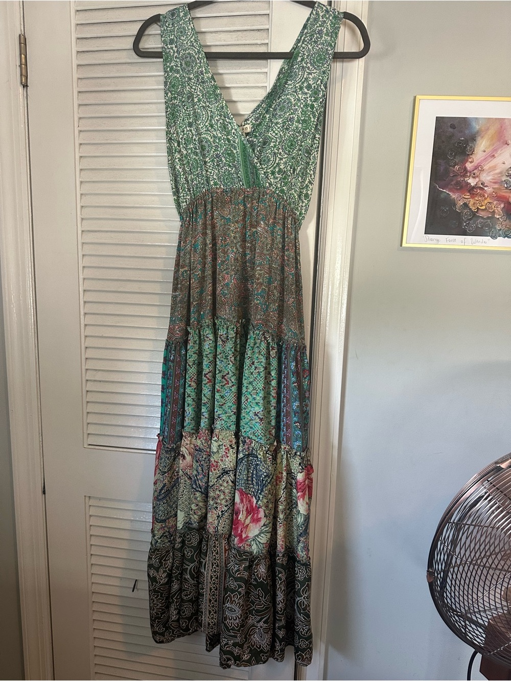 Bohemian Green Mixed-Print Maxi Dress